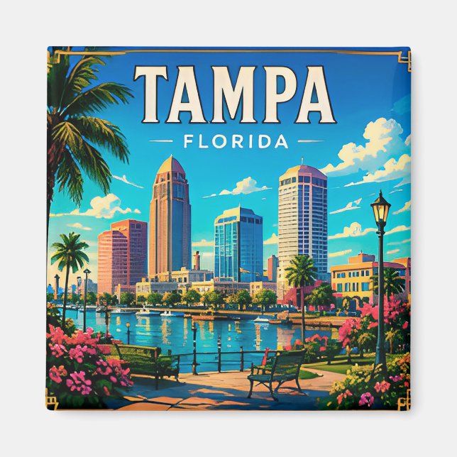 Imã 🌴 Tampa Florida Orla e Horizonte (Frente)