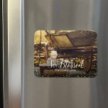 Ímã Tão Abençoado | Glitz Faux Glitter Overlay<br><div class="desc">Ímanes de fotos de feriado personalizados impressos com um modelo simples para personalização. Esta design moderna chic tem uma borda de confete falsa e texto de caligrafia na moda. O texto diz "Tão Abençoado". Personalize-o com suas fotos e adicione seu nome de família e o ano. Use as ferramentas de...</div>