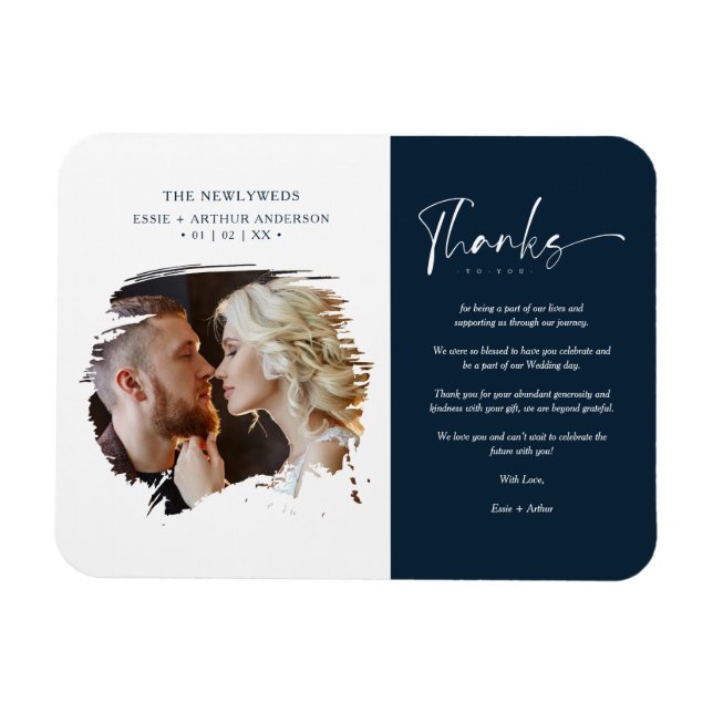 Ímã Tarjeta De Agradecimiento Modern Brushstoke Foto (Horizontal)