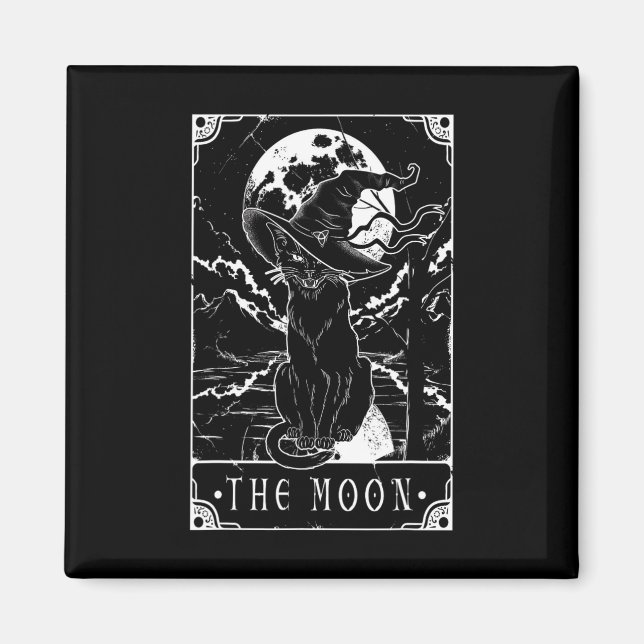 Imã Tarot Card Crescent Moon E Black Cat Witat Hat (Frente)