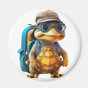 Imã Tartaruga Bonita Aventurada com Mochila,