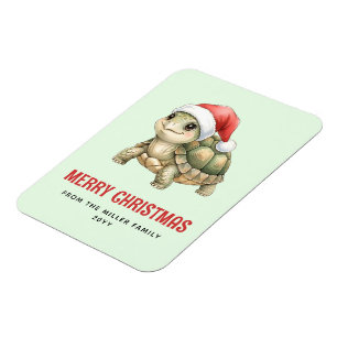 Ímã Tartaruga de Natal com Chapéu de Papai Noel em Aqu