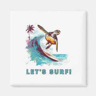 Imã Tartaruga de Surf Retrô Costeira - Vamos Surfar