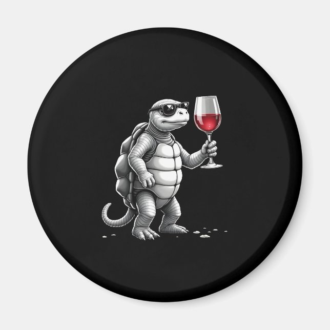 Imã tartaruga fixe bebendo vinho tinto impressão artís (Frente)