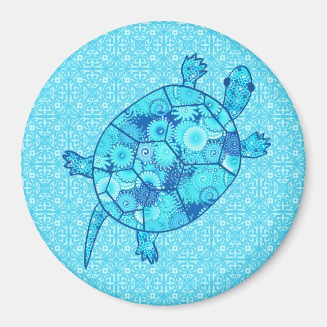 Imã Tartaruga-frágil-espiral - cobalto e azul-turquesa (Frente)
