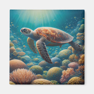 Imã Tartaruga marinha e coral