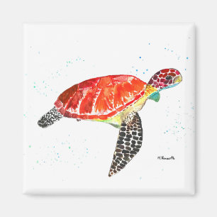 Imã Tartaruga marinha laranja aquarela costeira tropic