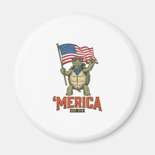 Imã Tartaruga Patriótica ‘Merica Vetor Vintage
