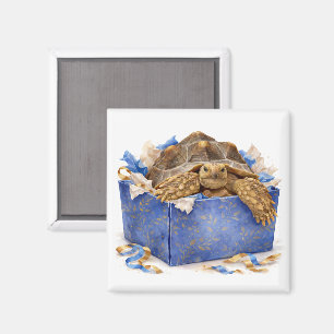 Imã Tartaruga Presente de Aniversário em Aquarela Azul