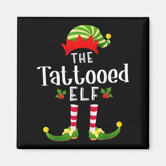 Imã Tattooed Christmas Elf Matching Pajama X-mas Party (Frente)