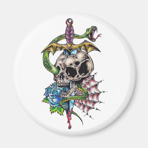 Imã Tatuagem de Caveira e Punhal