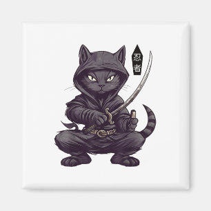 Imã Tatuagem de Gato Preto Samurai Japonês, Kawaii Nin