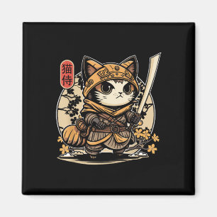 Imã Tatuagem de Gato Samurai Japonês, Kawaii Ninja Cat