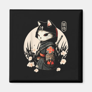 Imã Tatuagem de Gato Samurai Japonês, Kawaii Ninja Cat