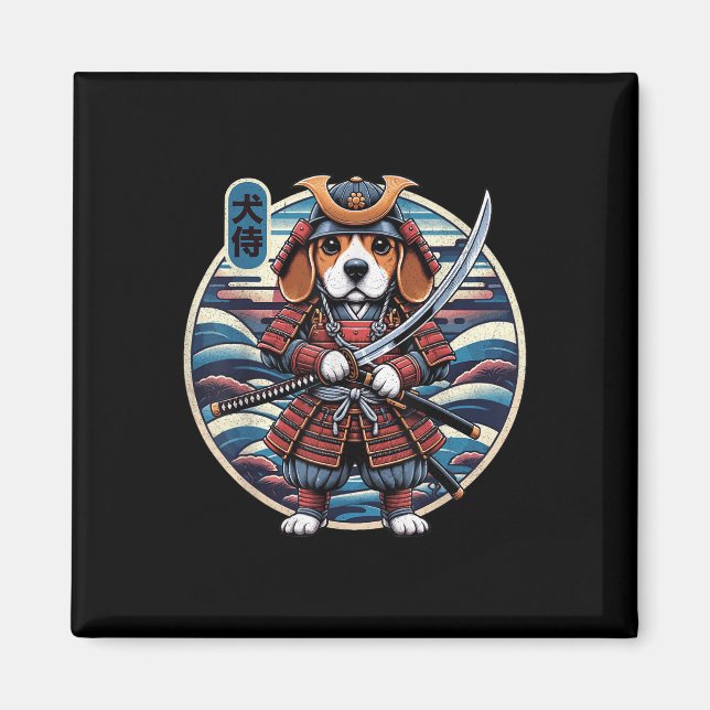 Imã Tatuagem do cão Samurai japonês, Beagle Kawaii Nin (Frente)