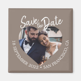 Imã Taupe Gray Photo Modern Script Save the Date