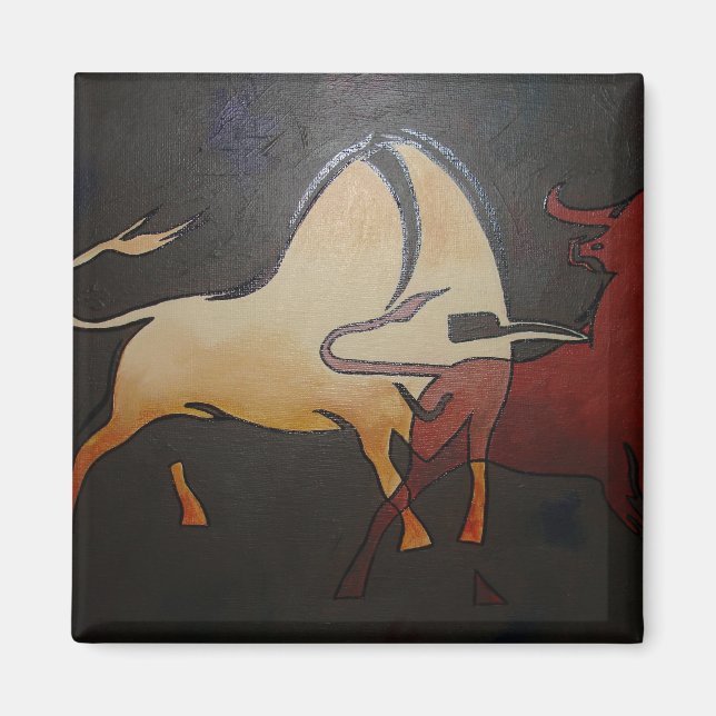 Imã Taurean Bulls Animal Abstrato Art (Frente)