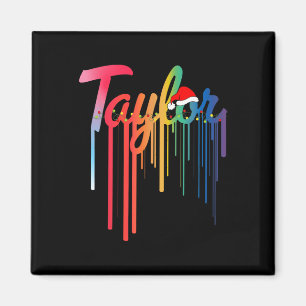 Imã Taylor First Name Santa Hat Colorful Impressão Tay