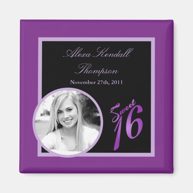 Imã {TBA} 2"x2" Sweet 16 Purple Announement Magnet (Frente)