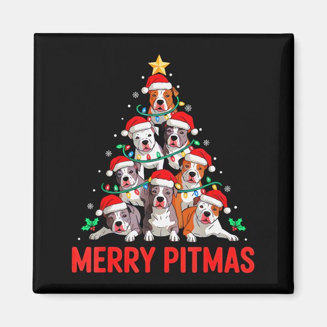 Imã Tbull Dog Tree Xmas Light Santa Hat Christmas Merr (Frente)
