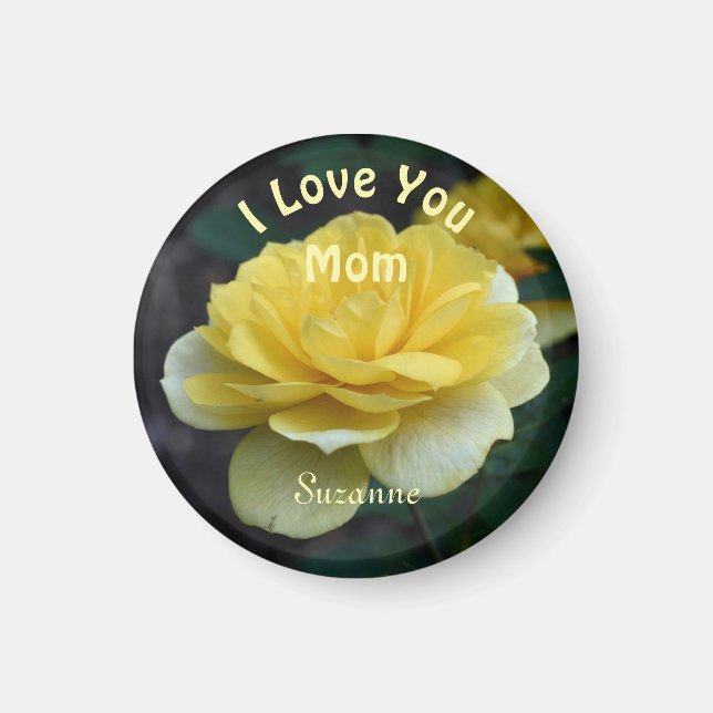 Imã Te Amo Mãe Flor Amarelo Rosa Personalizada (Frente)