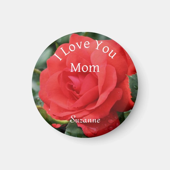 Imã Te Amo Mãe Rosa vermelha Flor Personalizado (Frente)