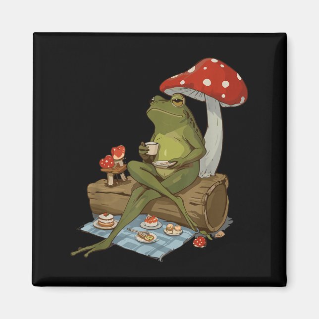 Imã Tea Frog Mushroom Cnic Cute Nature Aesthetic Cotta (Frente)