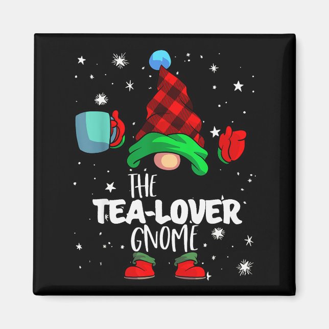 Imã Tea Lover Gnome Red Buffalo Plaid Matching Family  (Frente)