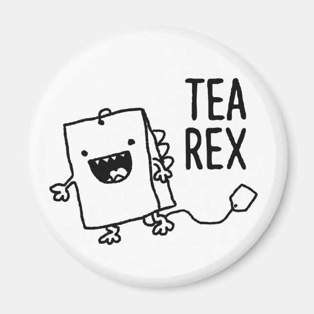 Imã Tea Rex Tea Bag Engraçado Cartoon Pun (Frente)