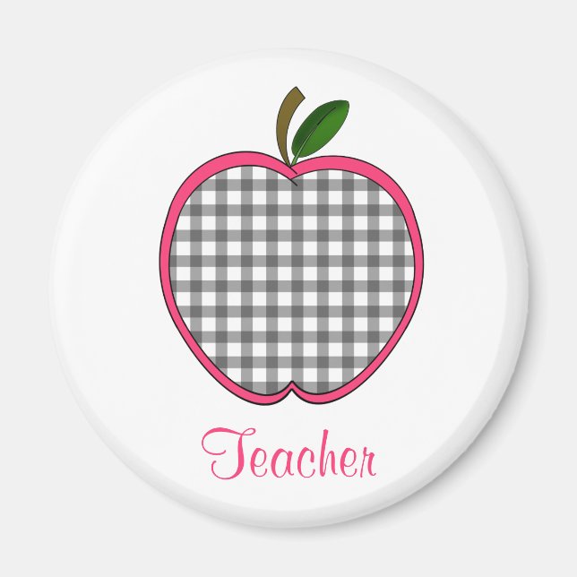 Imã Teacher Magnet - Cinza de carvão Gingham Apple (Frente)