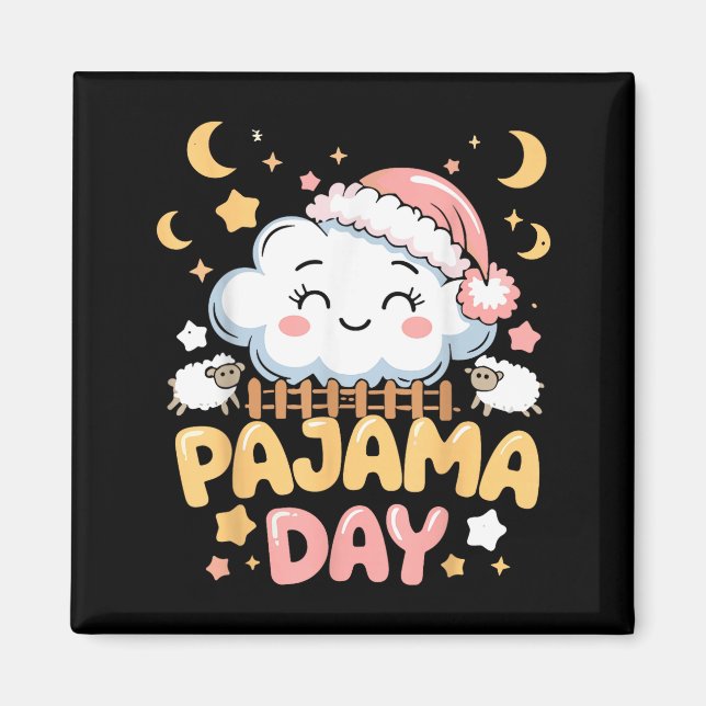 Imã Teacher Pajama Day Shirt, Funny Cloud Sleever Scho (Frente)