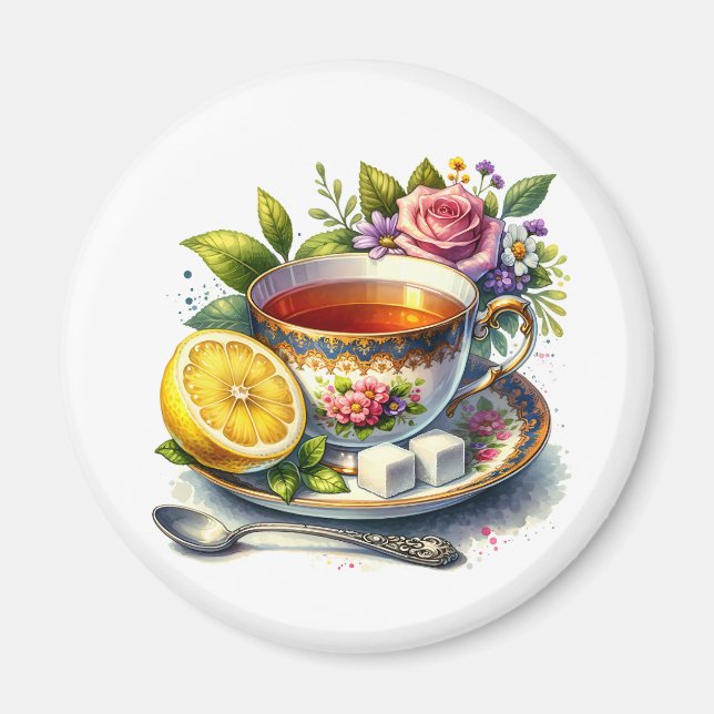 Imã Teacup bonito de Chá com Lemon (Frente)