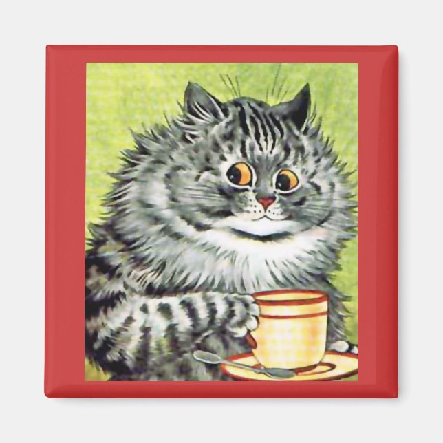 Imã Teacup Cat Magnet por Louis Wain (Frente)