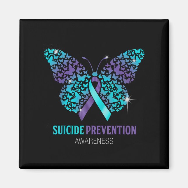 Imã Teal And Purple Butterfly Suicide Prevention Aware (Frente)
