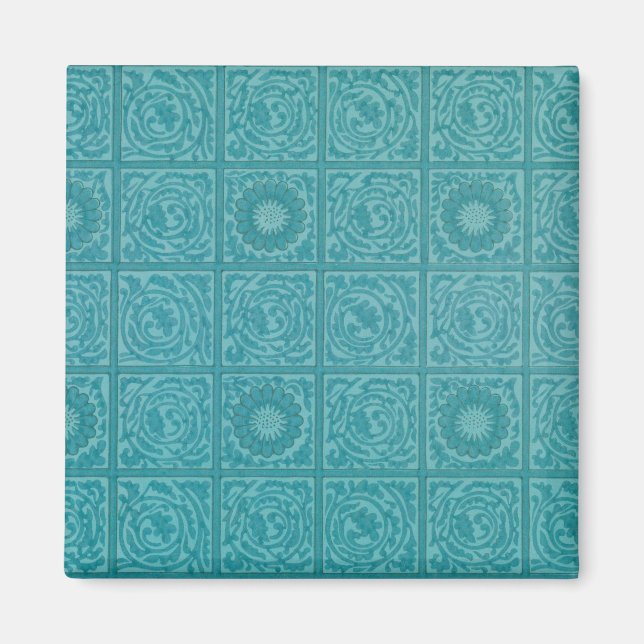 Imã Teal Azulejo Pattern (por William Morris) (Frente)