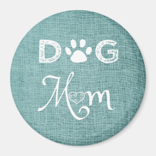 Imã Teal Burlap Dog Mãe Magnet