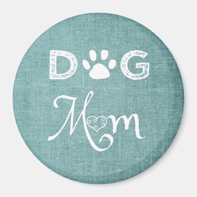 Imã Teal Burlap Dog Mãe Magnet (Frente)