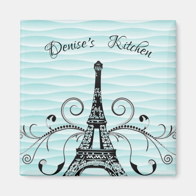 Imã Teal Eiffel Tower Flourish Magnet (Frente)