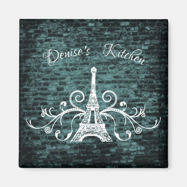 Imã Teal Eiffel Tower Grunge Magnet (Frente)