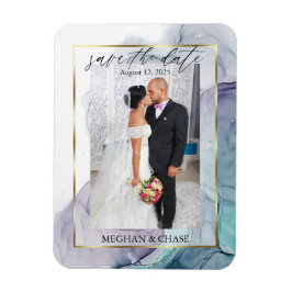 Ímã Teal Elegante e Foto Roxa Salvar a Data