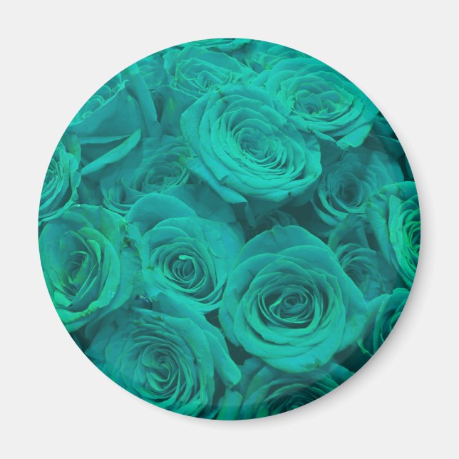 Imã Teal elegante romântico - rosas verdes (Frente)