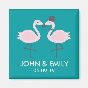 Imã Teal Flamingo Wedding Bride & Groom Pair Magnet