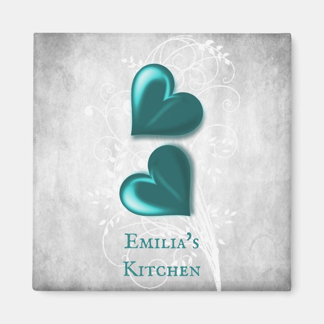 Imã Teal Hearts Personalised Magnet (Frente)