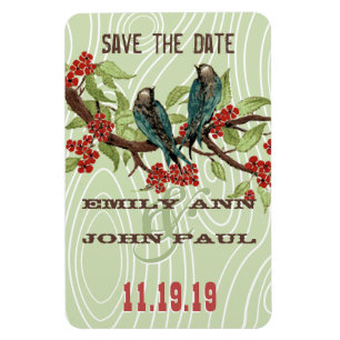 Ímã Teal Love Birds RED Cherry Blossoms