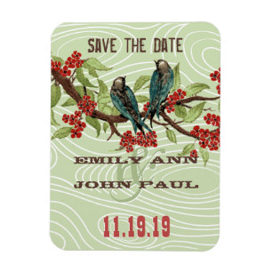 Ímã Teal Love Birds RED Cherry Blossoms