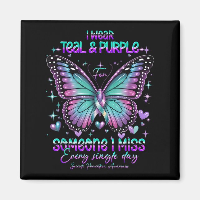 Imã Teal N Purple Butterfly Suicide Prevention Awarene (Frente)