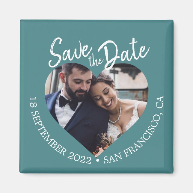 Imã Teal Photo Modern Script Save the Date (Frente)