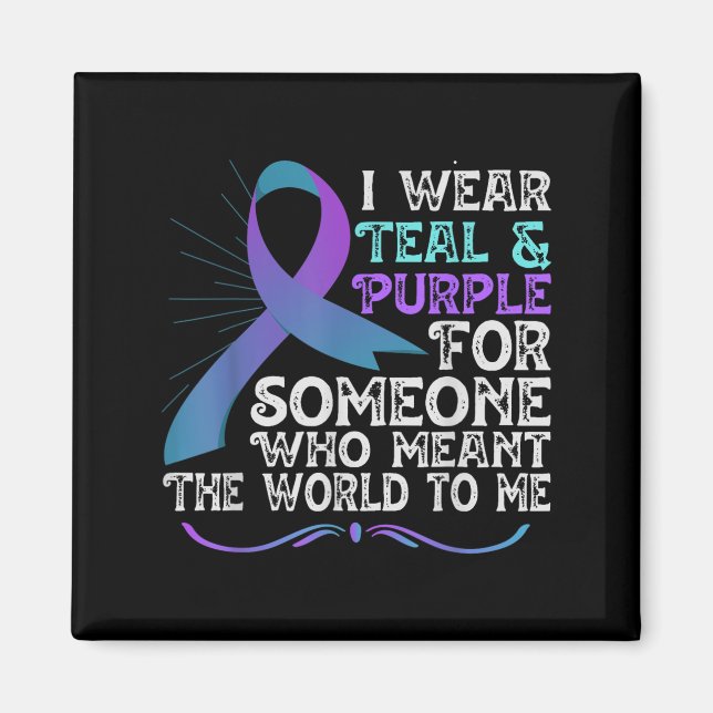 Imã Teal Purple Ribbon For Suicide Prevention Awarenes (Frente)