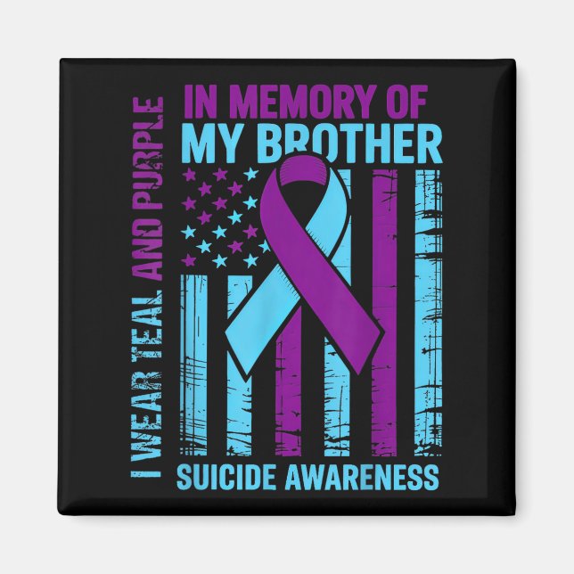 Imã Teal Purple Ribbon Suicide Awareness Flag Brother  (Frente)