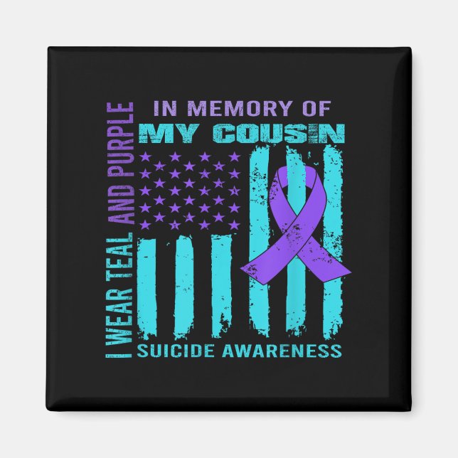 Imã Teal Purple Ribbon Suicide Awareness Flag Cousin B (Frente)